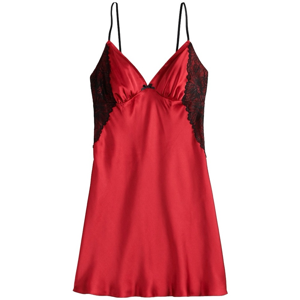 Apt. 9 Babydoll Slip Dress Chemise Medium Red Black Lingerie Babydoll Whimsygoth